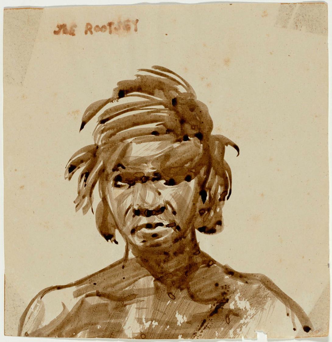 Artwork (Self portrait) this artwork made of Watercolour on paper, created in 1959-01-01