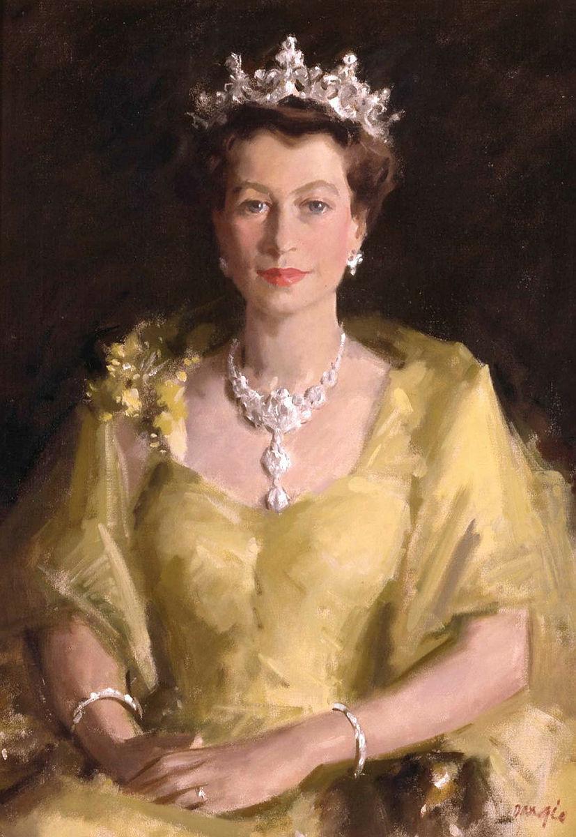 Artwork Portrait of Her Majesty Queen Elizabeth II this artwork made of Oil on canvas, created in 1954-01-01