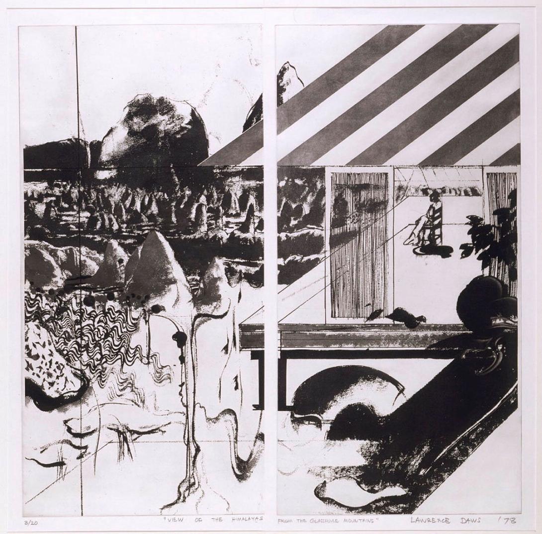 Artwork View of the Himalayas from the Glasshouse Mountains this artwork made of Aquatint on wove paper, created in 1978-01-01