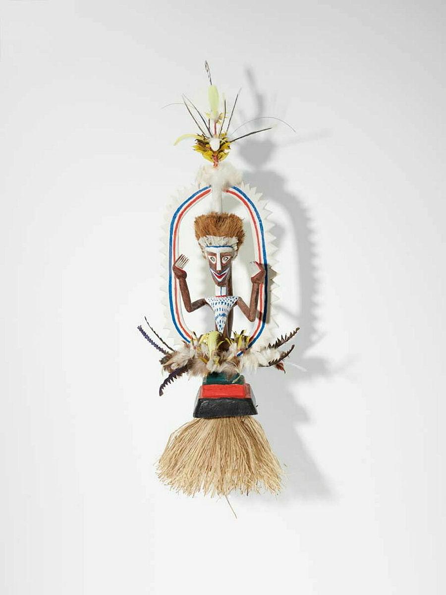 Artwork Tokatokoi this artwork made of Headdress: wood, feathers, synthetic polymer paint, grass fibre, created in 2011-01-01