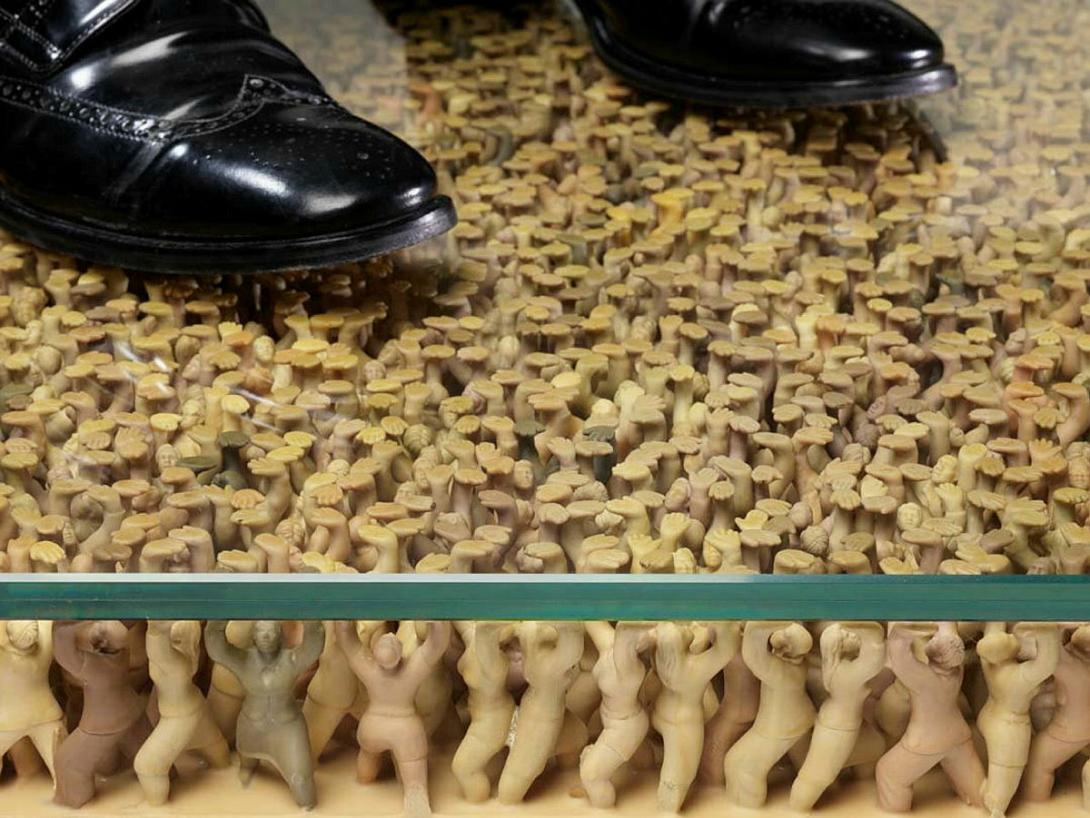 Artwork Floor Module this artwork made of PVC figures, glass, phenolic sheets, polyurethane resin