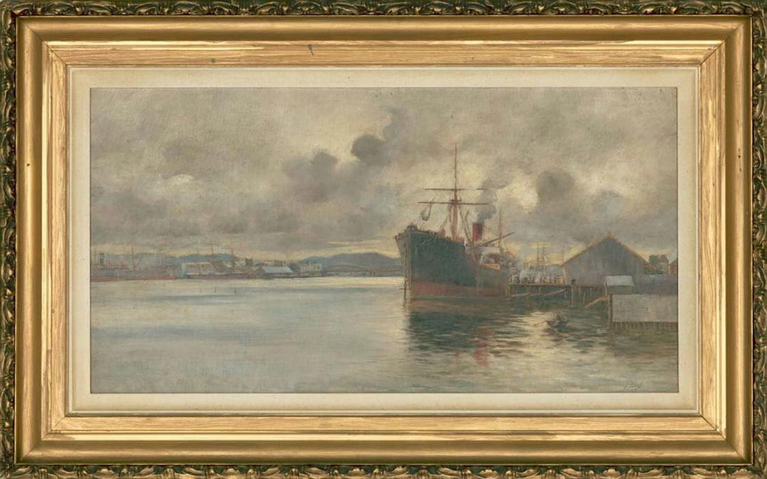 Artwork At Queens Wharf, Brisbane (Victoria Bridge in the distance) this artwork made of Oil on canvas on board