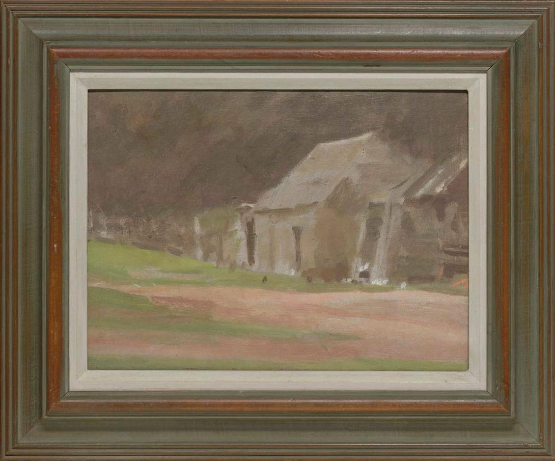Artwork (Farm house, demonstration piece) this artwork made of Oil on cardboard, created in 1922-01-01