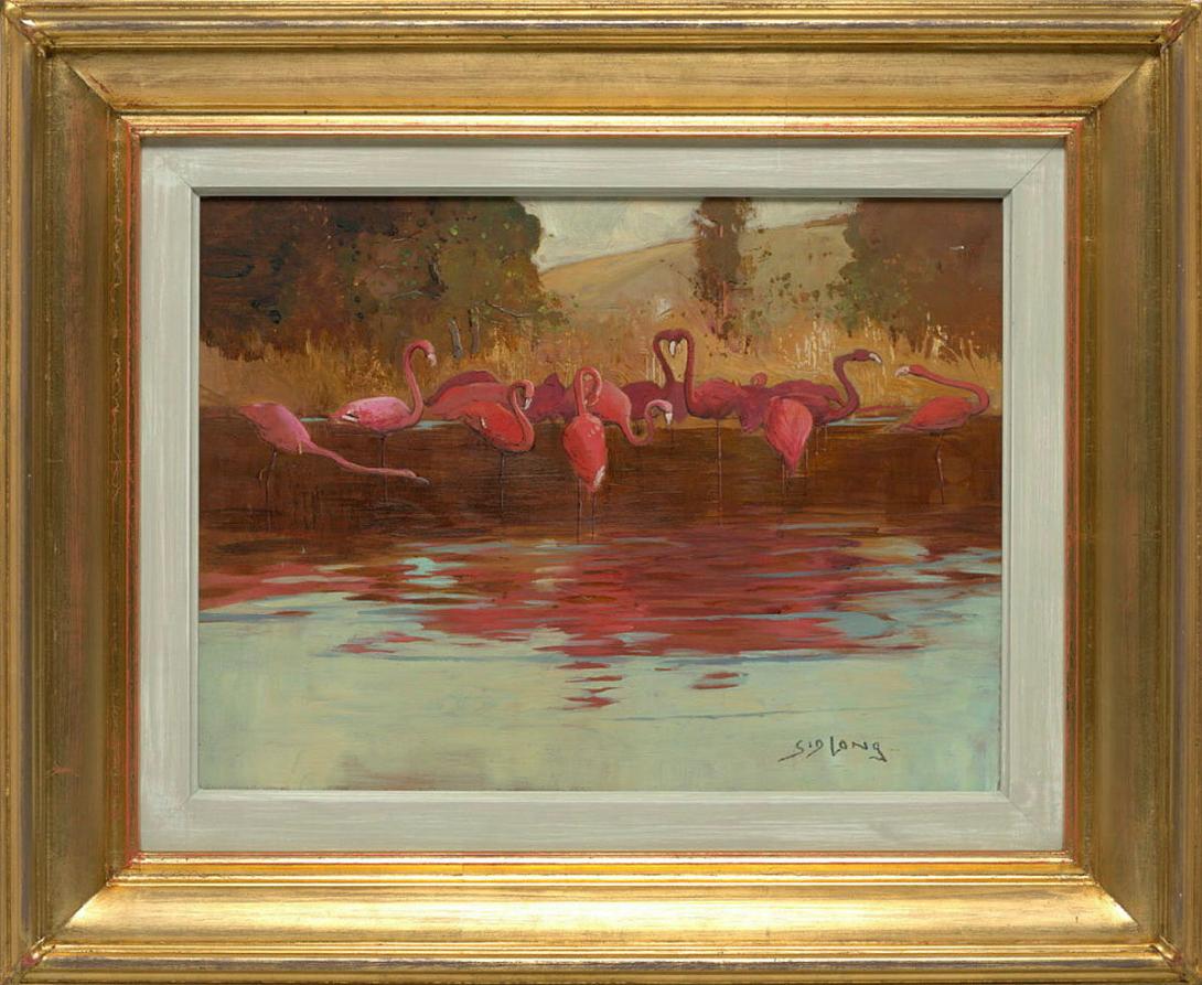 Artwork (Flamingoes) this artwork made of Oil on panel