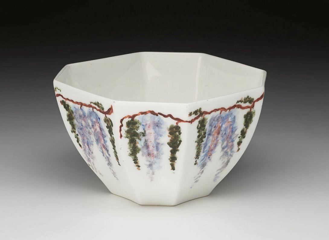 Artwork Sugar bowl this artwork made of Bone china octagonal bowl with wisteria motifs, created in 1925-01-01