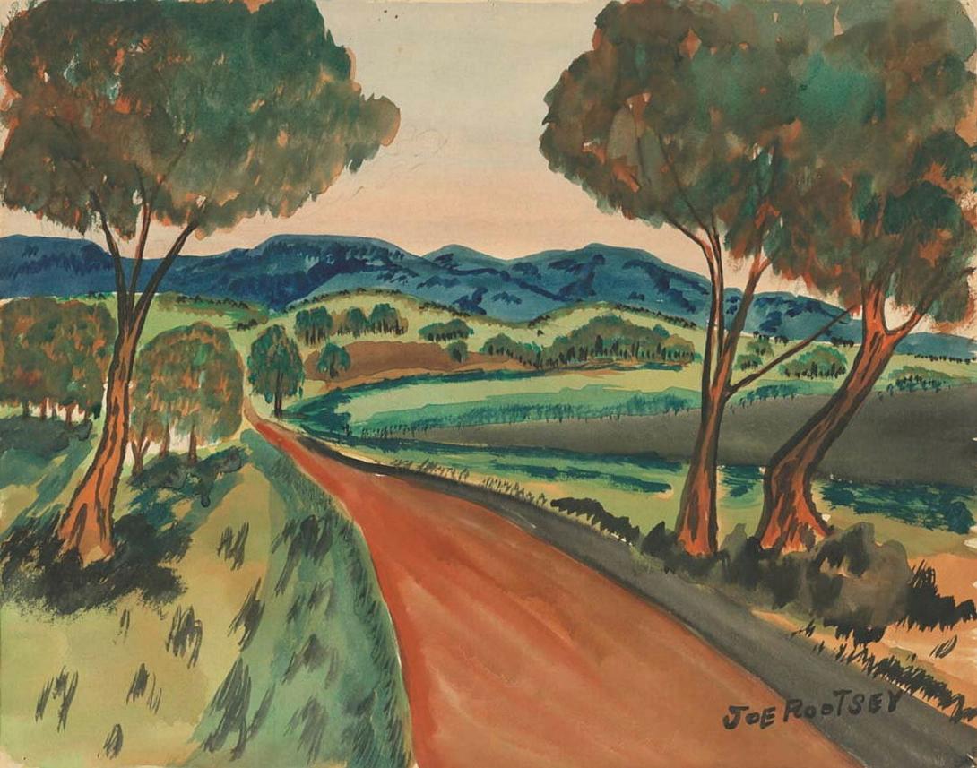 Artwork (Road from Cooktown to Lakeland) this artwork made of Watercolour over pencil on paper, created in 1959-01-01