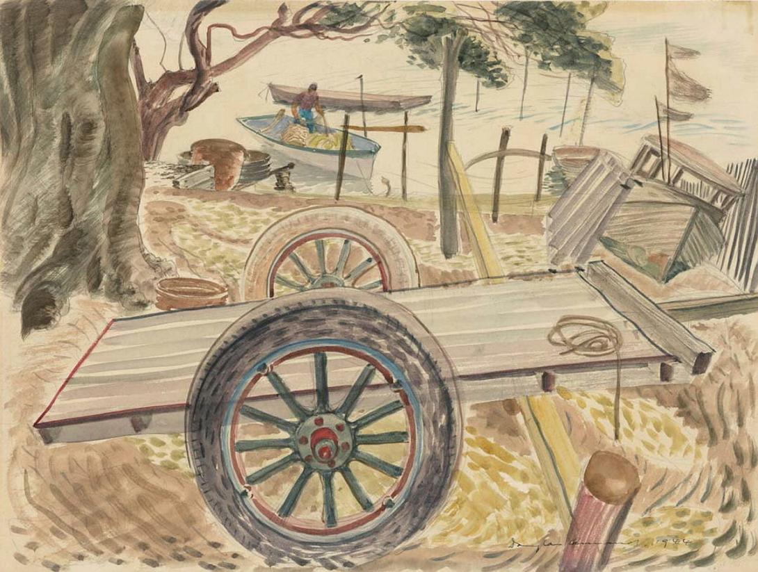 Artwork Beach scene, Thursday Island this artwork made of Watercolour on wove paper, created in 1944-01-01