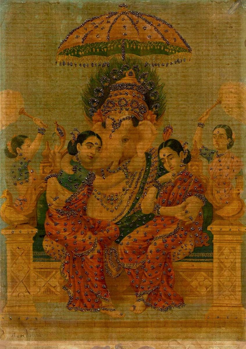 Artwork Ganpati this artwork made of Oleograph with Bindi embellishment, created in 1894-01-01