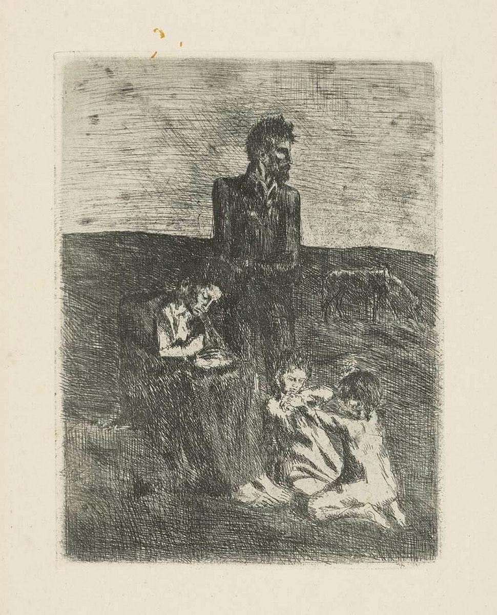 Artwork Les pauvres (The poor ones) (from 'La Suite des Saltimbanques' series) this artwork made of Etching on fine wove paper, created in 1905-01-01