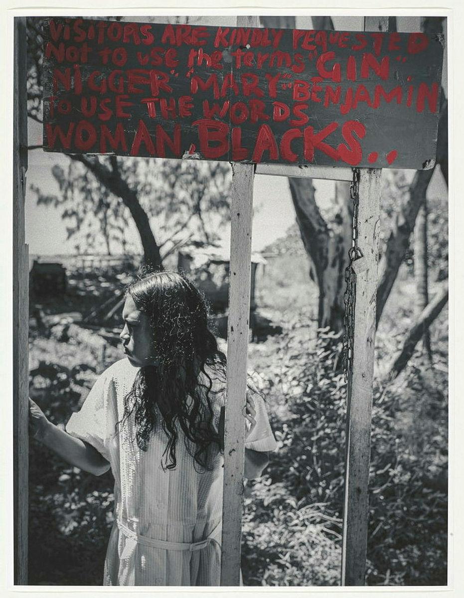 Artwork Store Rules: Visitors are kindly requested not to use the terms "GIN" "NIGGER" "MARY" or "BENJAMIN" but to use the words "WOMAN" “BLACKS" "WIFE" "HUSBAND" (from '1899 Yarrabah Rules and Regulations' series) this artwork made of Photograph on cotton rag, created in 2023-01-01