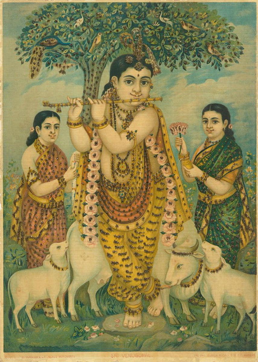 Artwork Sri Venugopal this artwork made of Oleograph with Zardosi embroidery, created in 1894-01-01