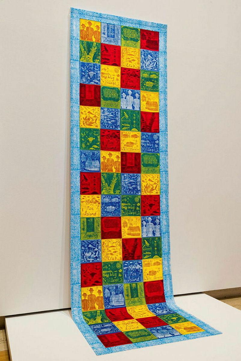Artwork Ngau Buai this artwork made of Synthetic polymer paint block and screen printed on cotton fabric, created in 2022-01-01