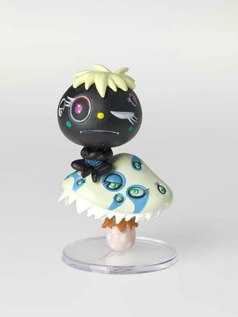Artwork Mr. Oval and the Mediator / Black (from the 'SUPERFLAT MUSEUM' series by Takashi Murakami) this artwork made of Figurine (lacquer paint, PVC plastic, ABS plastic), pink cardboard box, leaflets, created in 2003-01-01