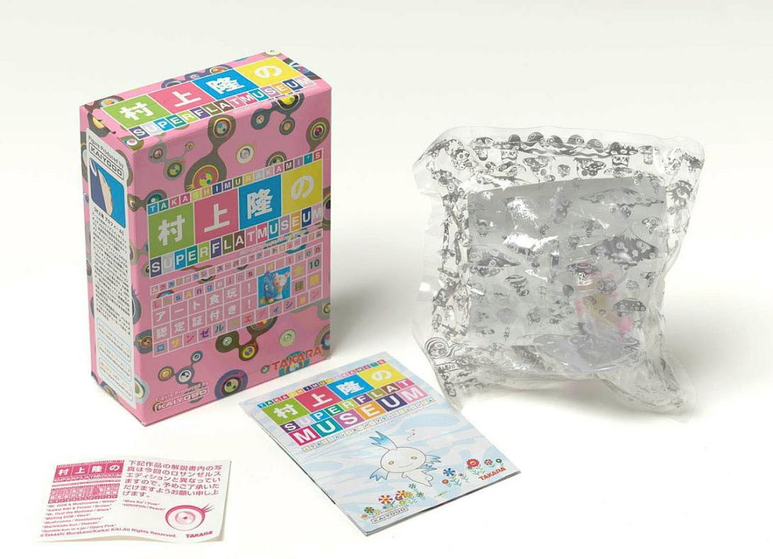 Artwork Rumble-kun in a jar / Opera Pink (from the 'SUPERFLAT MUSEUM' series by Takashi Murakami) this artwork made of Plastic figurine in pink cardboard box with leaflets, created in 2003-01-01