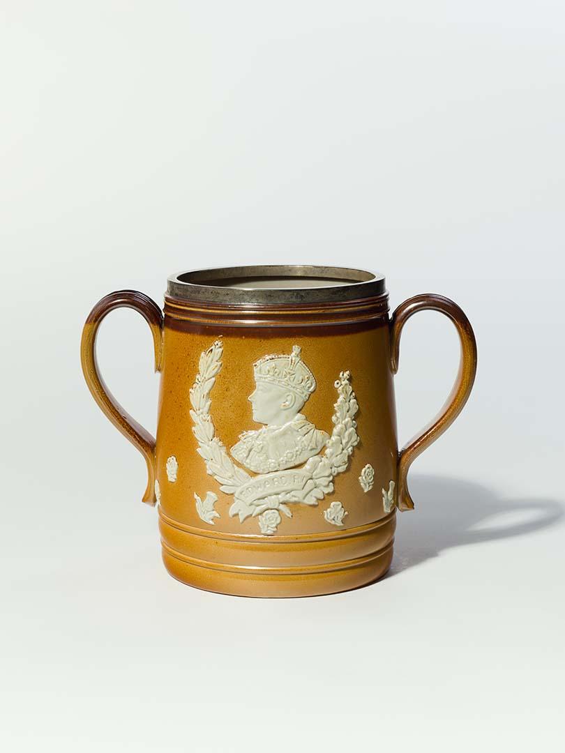 Artwork Loving cup this artwork made of Stoneware, sprigged with the head of Edward VIII and salt glazed, created in 1937-01-01