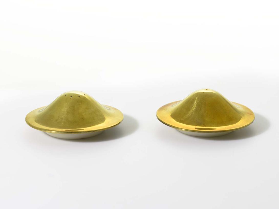 Artwork Salt & pepper pots this artwork made of Turned brass with white delrin stopper