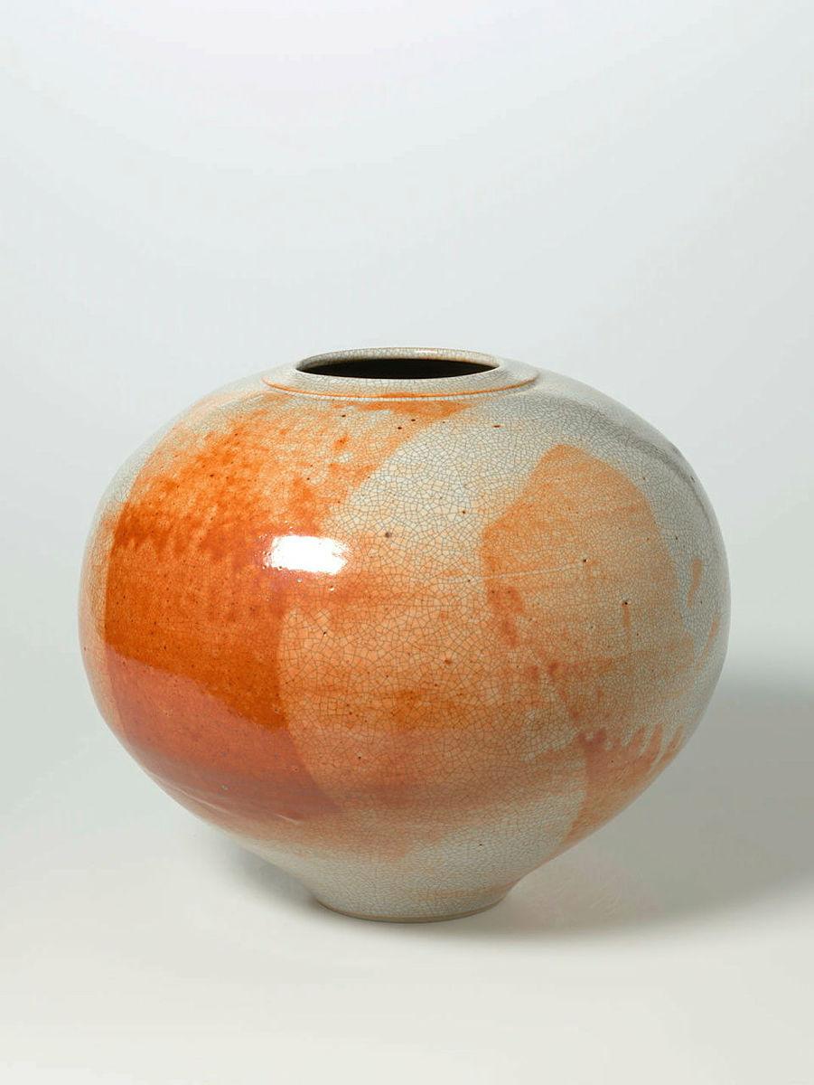 Artwork Jar this artwork made of Stoneware, thrown with Shino glaze and fired in a natural gas kiln to 1300 degrees C, created in 1981-01-01