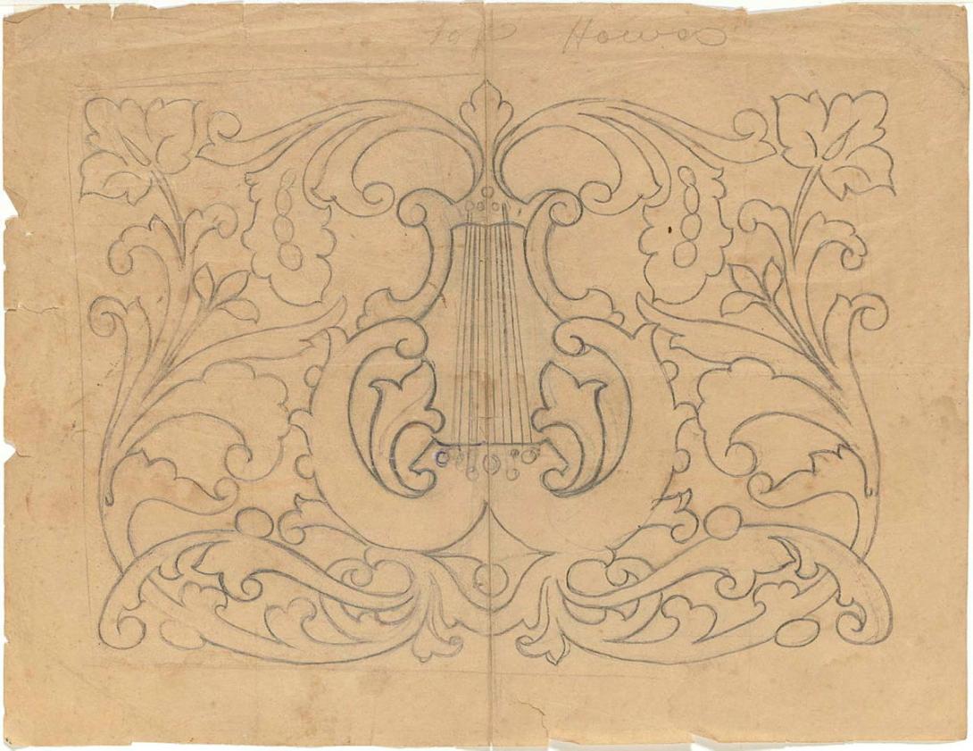 Artwork Design for leatherwork: Lyre this artwork made of Design: pencil on thin card, created in 1943-01-01