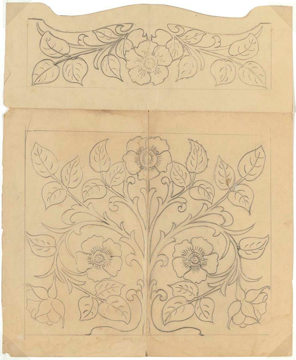 Artwork Design for leatherwork: Rose this artwork made of Design: pencil on thin card, created in 1943-01-01