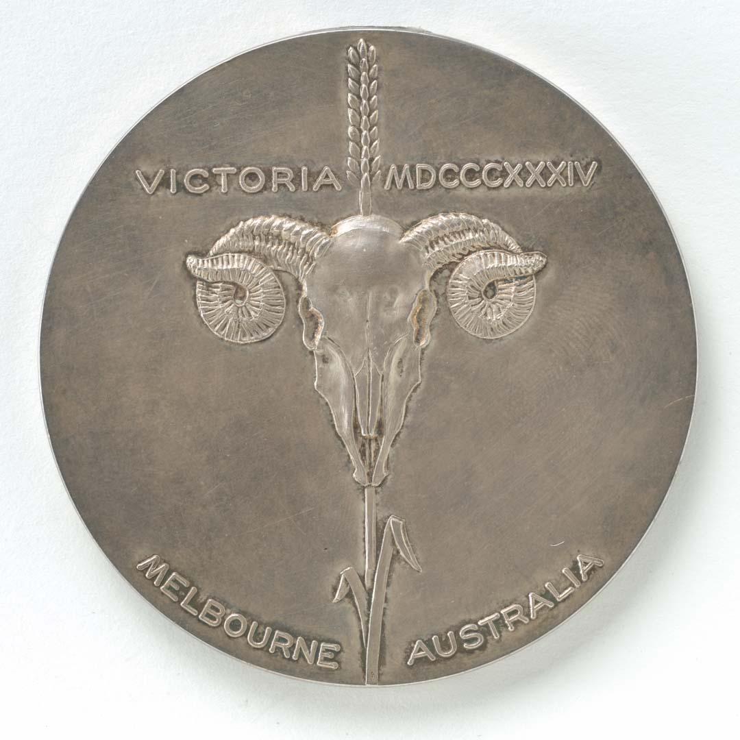 Artwork Medallion: Victoria Centenary Celebrations this artwork made of Silver, created in 1934-01-01