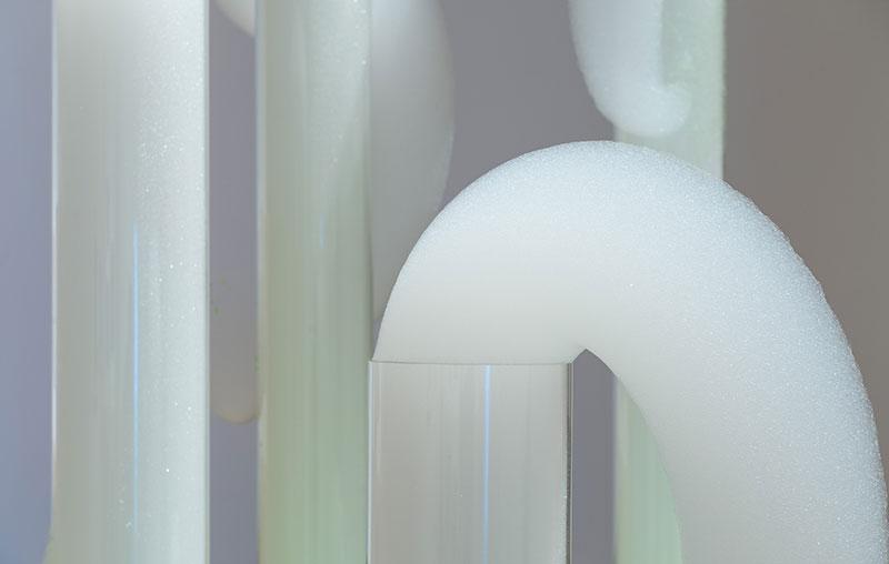 A detail image of kinetic foam sculpture Cloud Canyons.