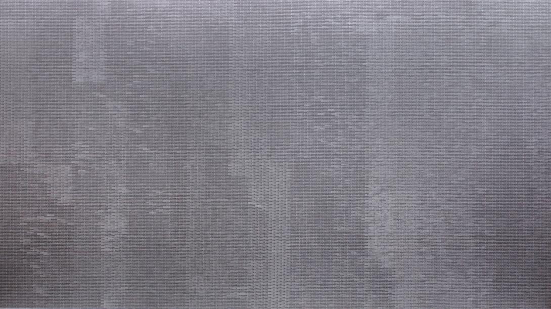 A painting that appears to be a wall made up of thousands of grey bricks.