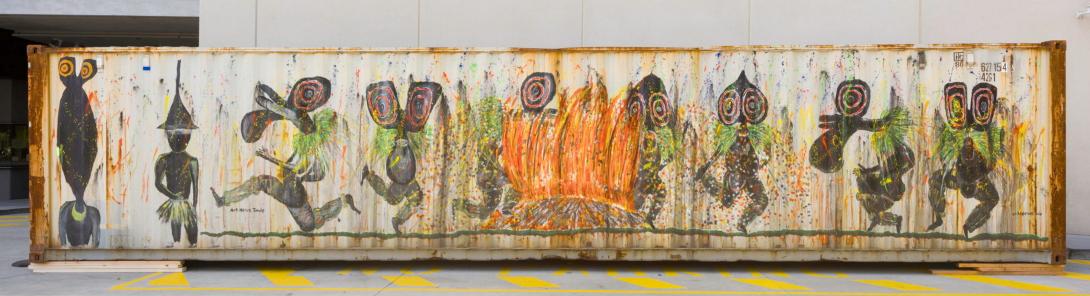 A container arriving from East New Britain, painted by Nerius Toule, April 2018